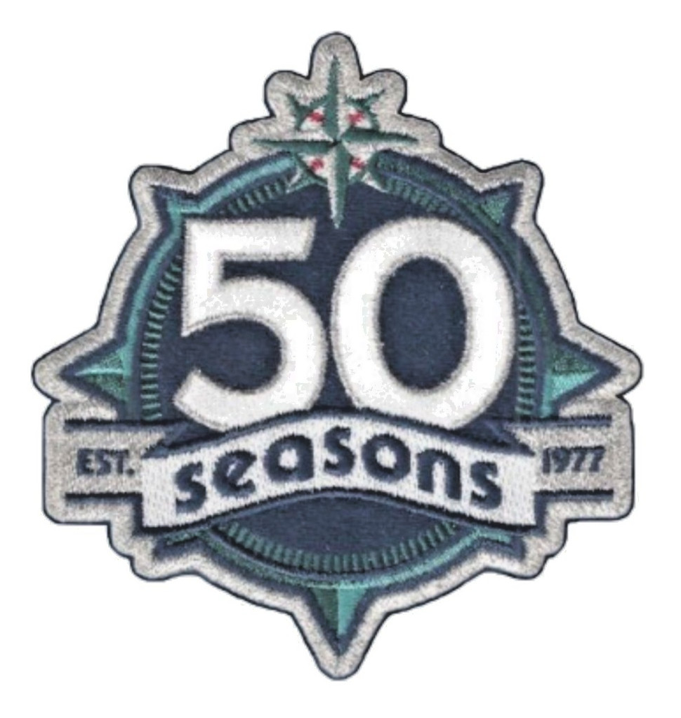 Seattle Mariners 50 years Baseball Iron on Emboridered Patch [4.0 x 3.75 inch]