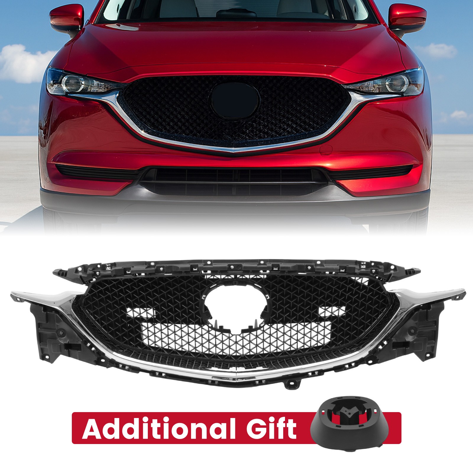 Fits Mazda CX-5 CX5 2017-2021 Front Upper Grille Black w/Chrome Trim Grill Fits Mazda CX-5 CX5 2017-2021 Front Upper Grille Black w/Chrome Trim Grill
