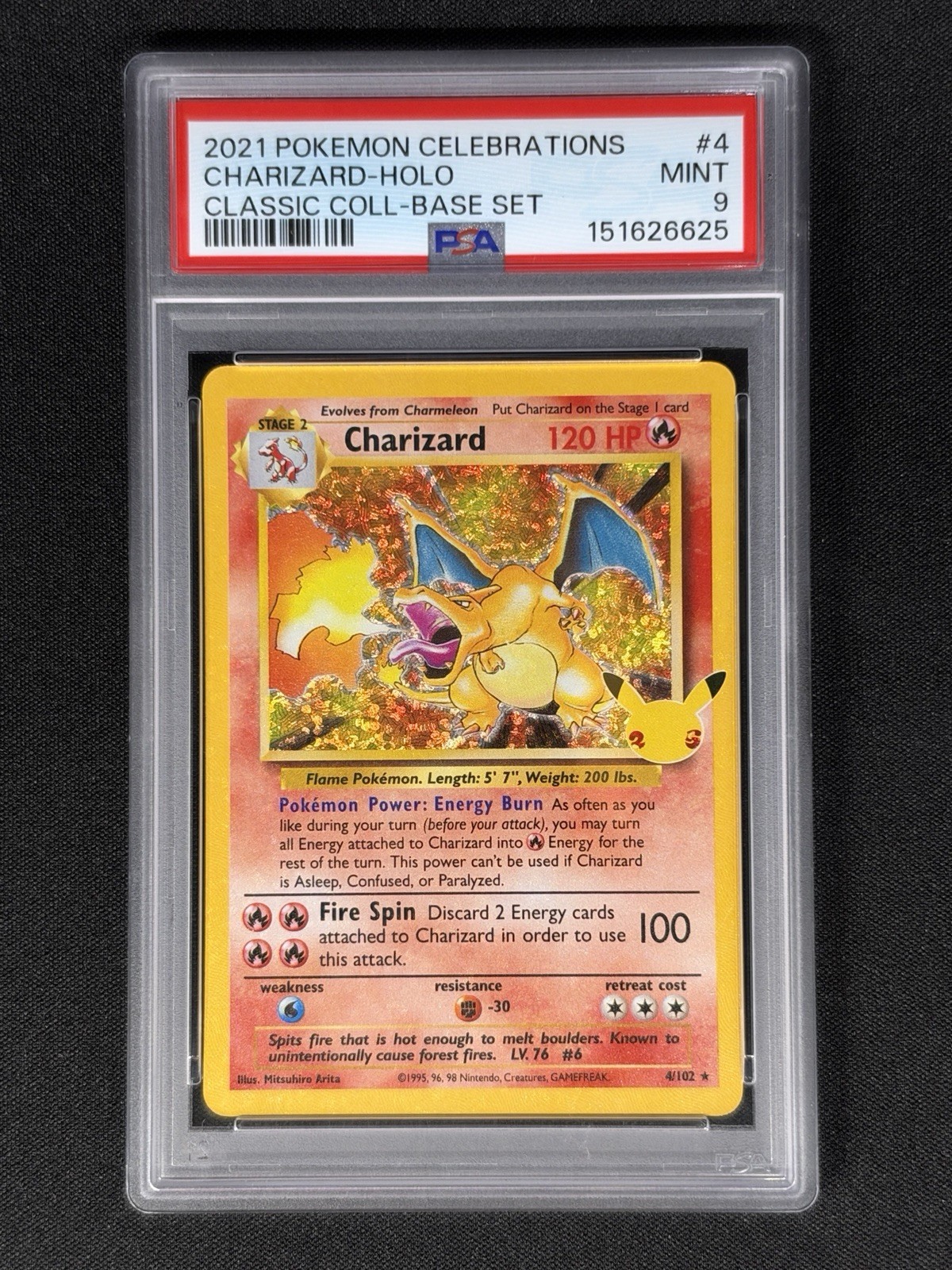 PSA 9 Charizard Celebrations 2021 Pokemon Classic Coll. Base Set Holo #4 Mint PSA 9 Charizard Celebrations 2021 Pokemon Classic Coll. Base Set Holo #4 Mint