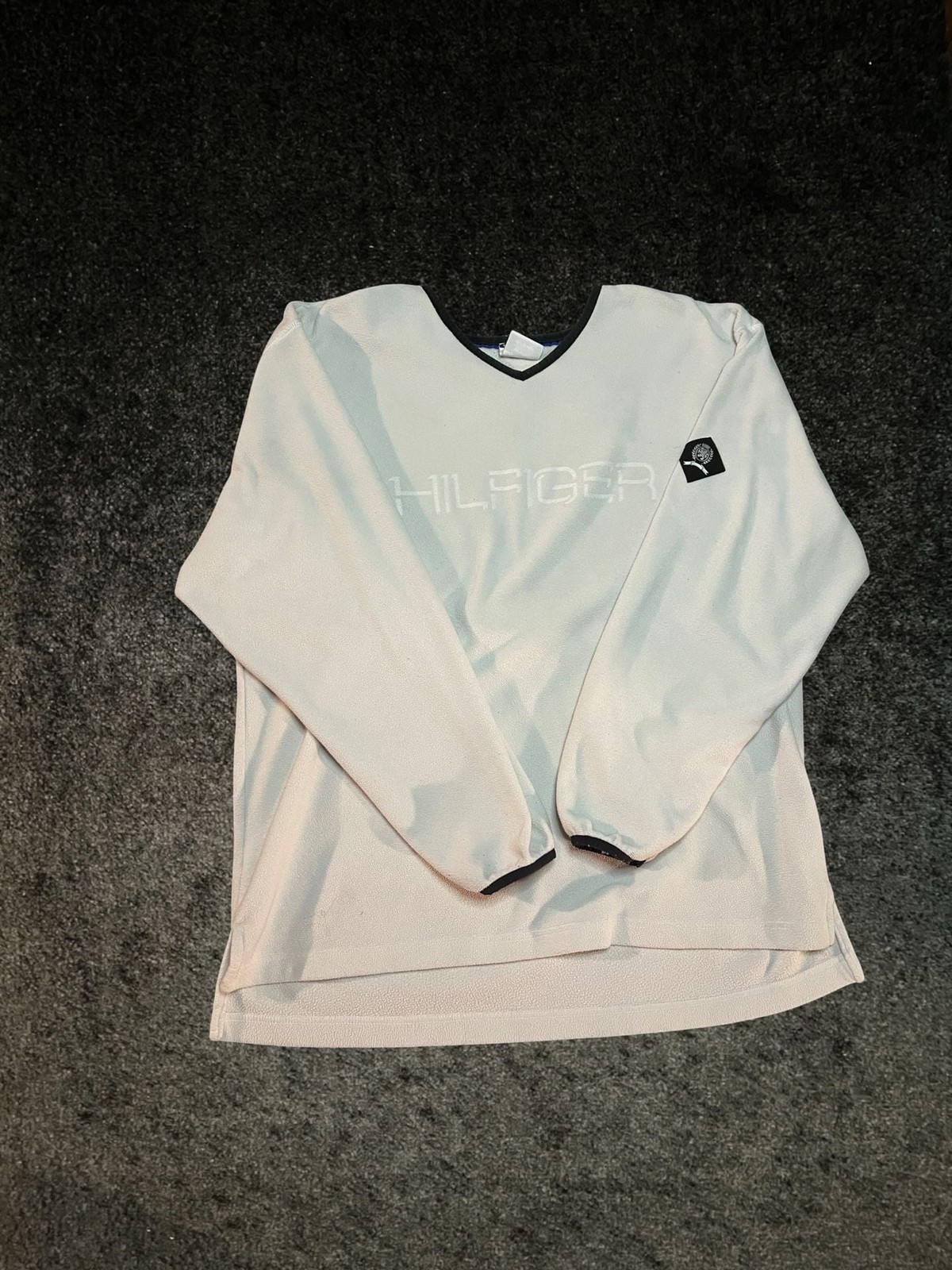 Vintage Tommy Hilfiger V-Neck Fleece Pullover Sweatshirt with Embroidered Logo