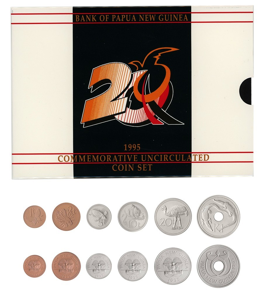 Papua New Guinea 1 Toea - 1 Kina 6 Pieces Set, 1995, KM #1-6, Mint Papua New Guinea 1 Toea - 1 Kina 6 Pieces Set, 1995, KM #1-6, Mint