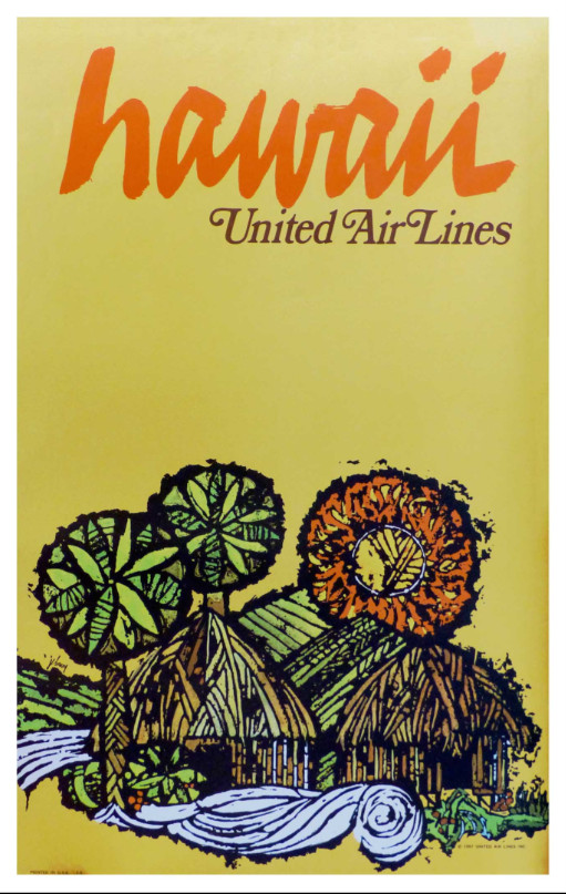 Hawaii Vintage United Airlines 1967 Travel Advertisement Art Poster