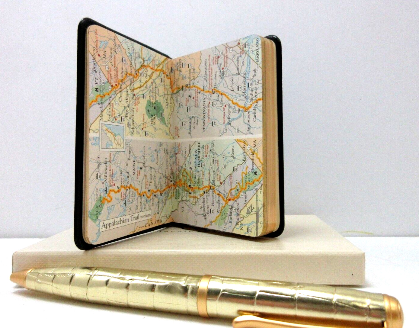 APPALACHIAN TRAIL 3x4 MINI Guide Leather Cover Notebook w Maps Info 160 Pgs NAVY