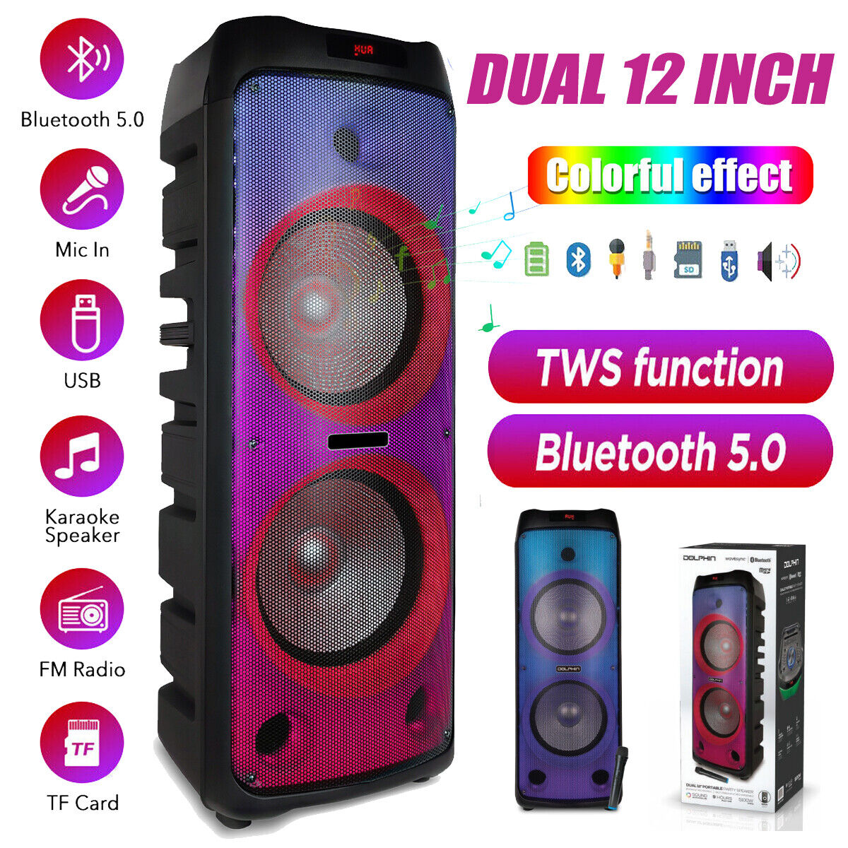 Portable Wireless Big Party FM Bluetooth Speaker Dual 12\