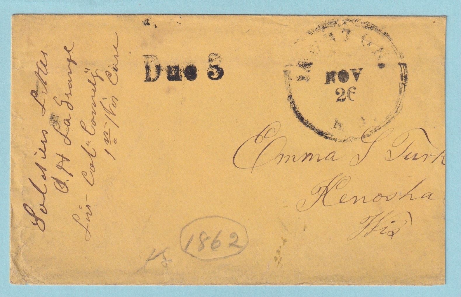1862 Civil War Soldier\'s Letter 1st Wisconsin Cavalry Col OH La Grange Memphis