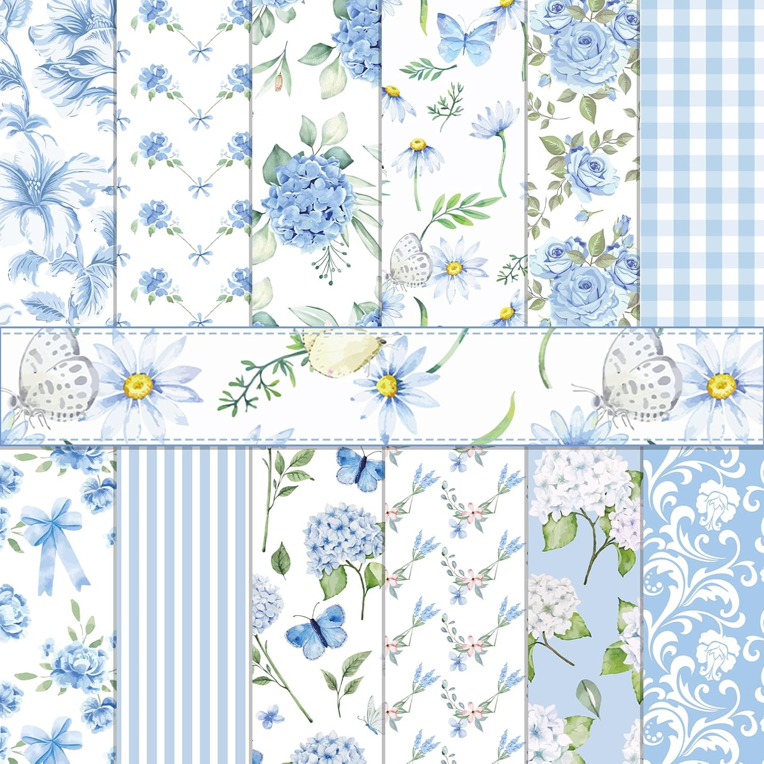 24 Sheets Hydrangea Scrapbook Paper 12\'\' X 12\'\' Light Blue Floral Pattern Pad Hy