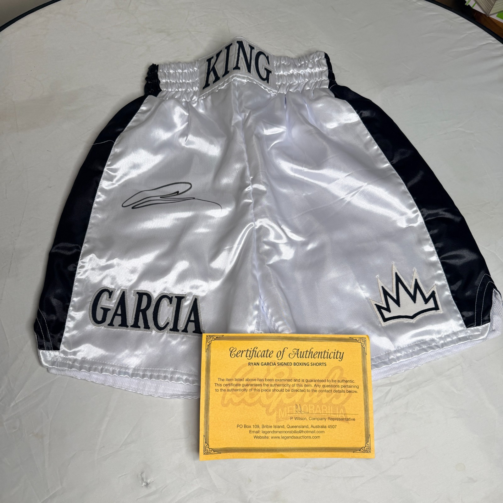 Hand Signed Ryan Garcia \'king\' boxing shorts with COA Hand Signed Ryan Garcia \'king\' boxing shorts with COA