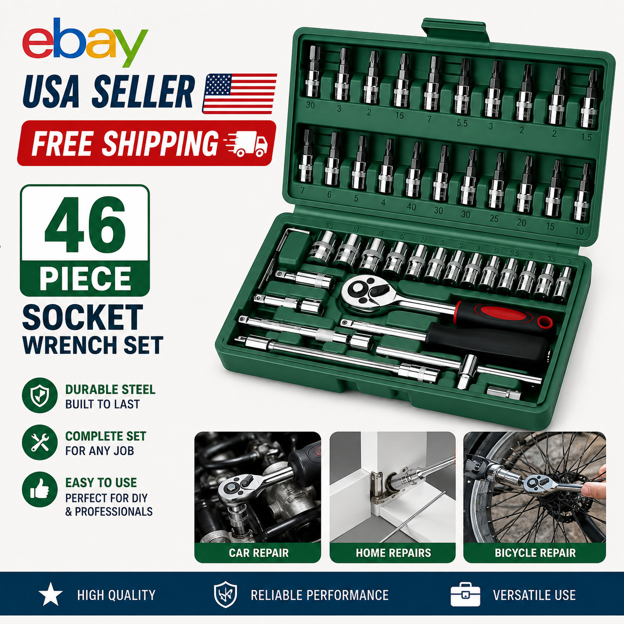 46pcs1 Socket Wrench Set – Ratchet & Torque Combo for Auto/Moto Repair Hex Bit 46pcs1 Socket Wrench Set – Ratchet & Torque Combo for Auto/Moto Repair Hex Bit