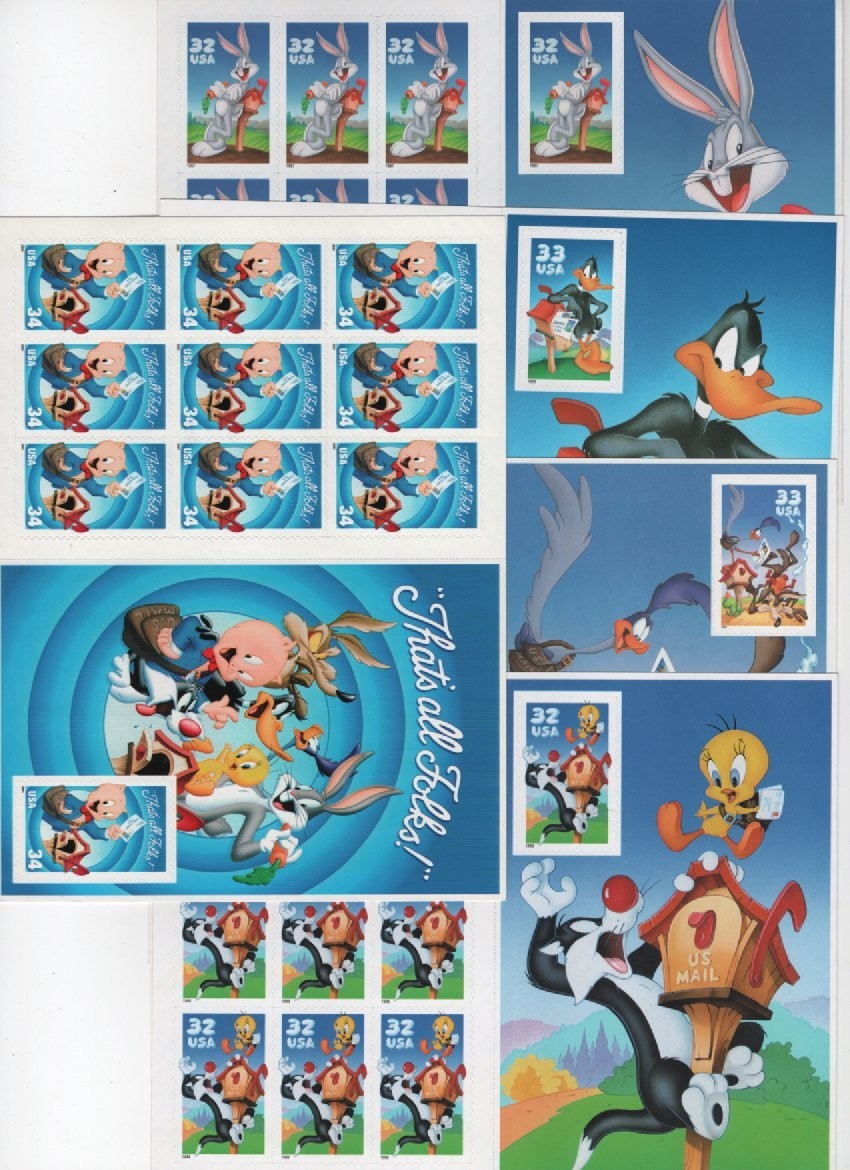 US Set of 5 Perforated Looney Tunes panes, Sc 3137 3204 3306 3391 3534, Mint NH US Set of 5 Perforated Looney Tunes panes, Sc 3137 3204 3306 3391 3534, Mint NH