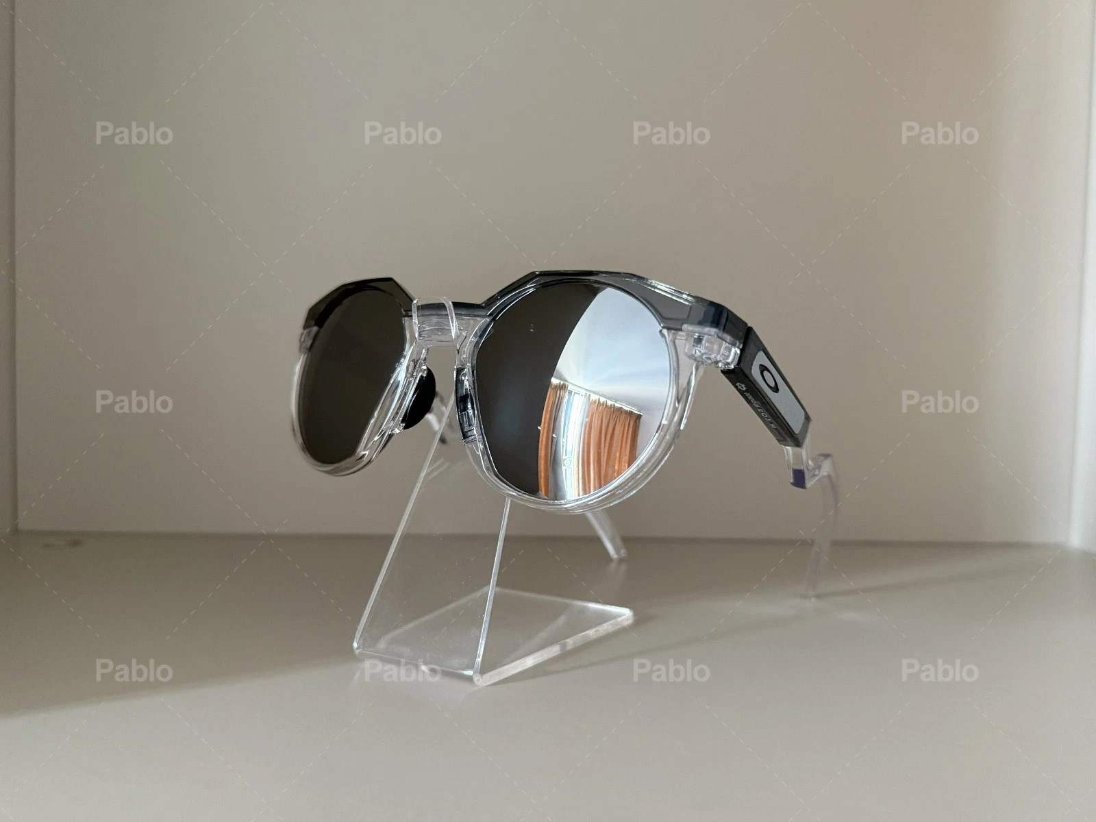 Vintage Oakley HSTN Sunglasses 009242 Clear Frame with Black Trim PRIZM Silver Vintage Oakley HSTN Sunglasses 009242 Clear Frame with Black Trim PRIZM Silver