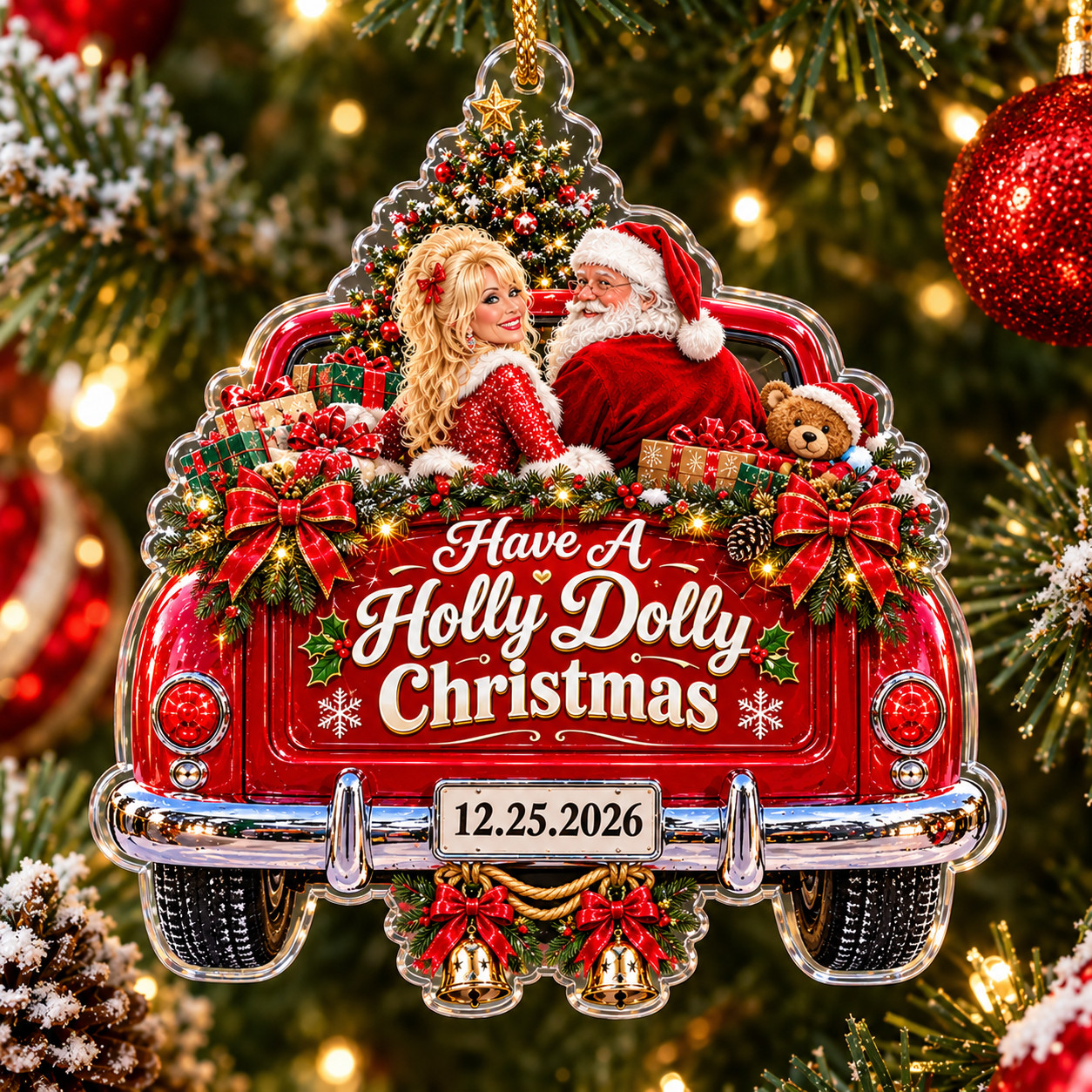 Have A Holly Dolly Christmas Acrylic Ornament, Country Music Queen Legend Dolly