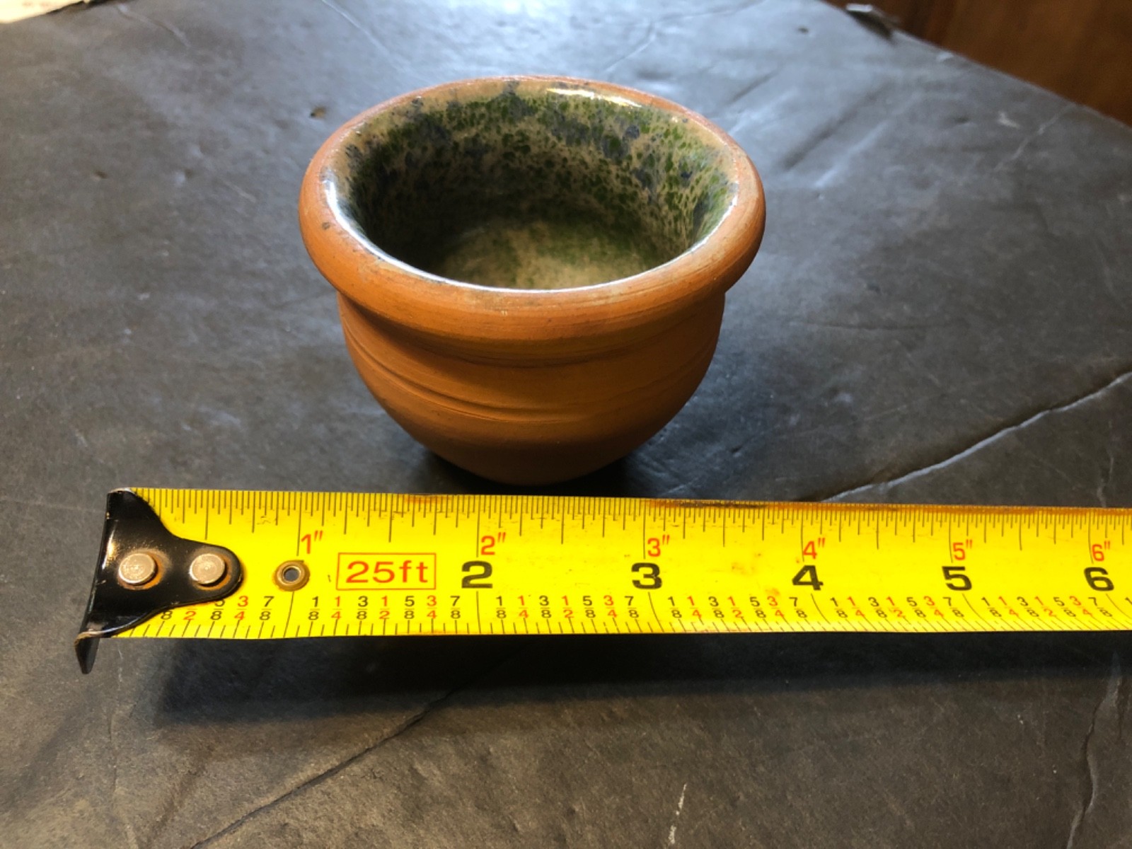 PA Redware small pot cup ISSAC STAHL pottery 1941 glazed inside
