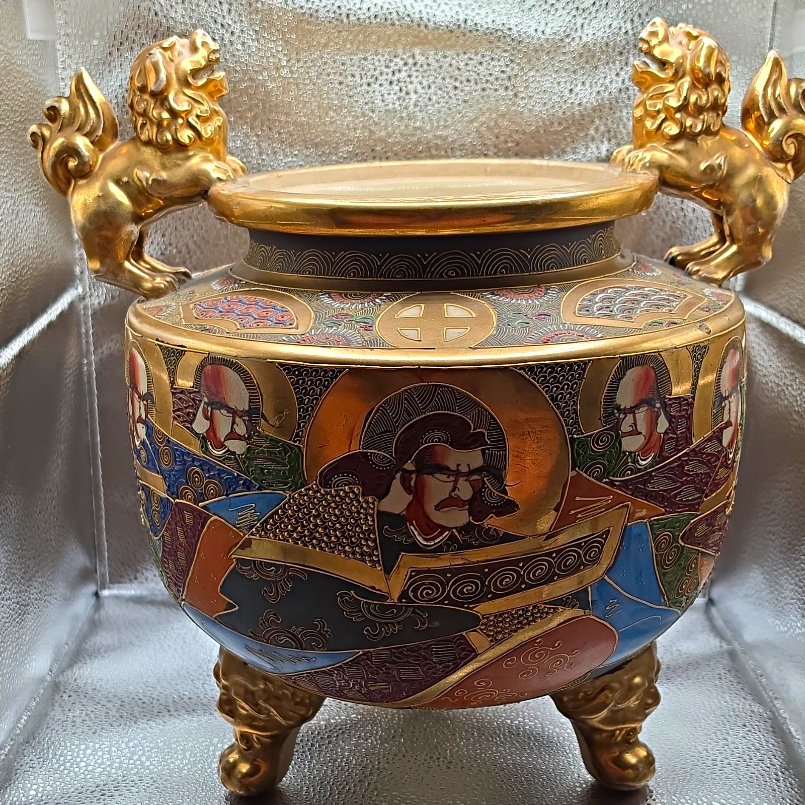 Choshuzan Japanese Satsuma tripod incense burner, Koro, OPEN, Signed, Antique Choshuzan Japanese Satsuma tripod incense burner, Koro, OPEN, Signed, Antique