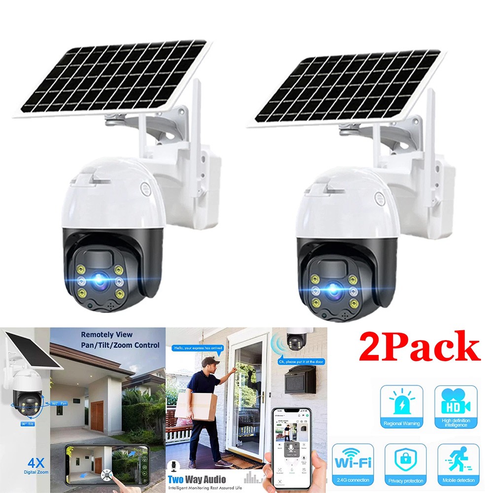 2Pack Solar Security Cameras System Wireless Outdoor Battery Powered WiFi Camera