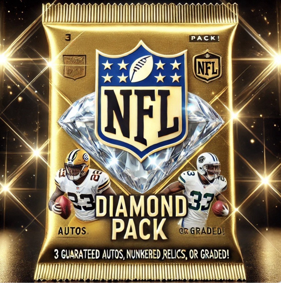 NFL Football Diamond Pack with 3 Guaranteed Autographs Relics or Numbered Cards