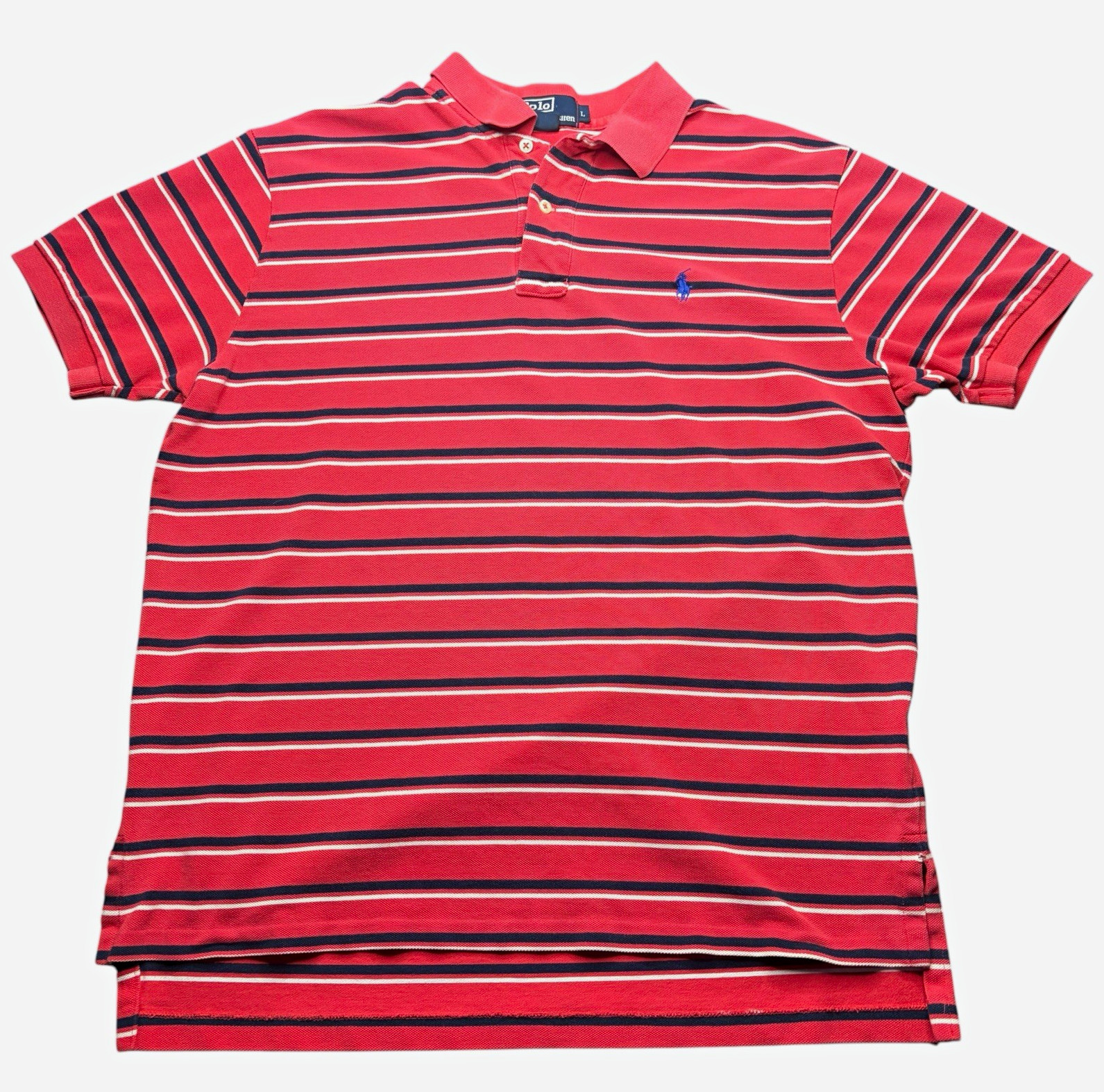 Vintage Polo Ralph Lauren Striped Polo Shirt Red Mens L Cotton Knit Preppy Y2K Vintage Polo Ralph Lauren Striped Polo Shirt Red Mens L Cotton Knit Preppy Y2K