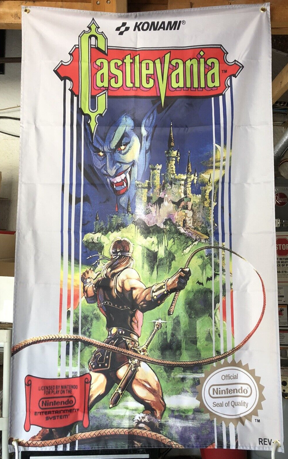 CASTLEVANIA Nintendo NES Boxart 5' Simon Belmont Dracula Flag Banner Poster CASTLEVANIA Nintendo NES Boxart 5' Simon Belmont Dracula Flag Banner Poster