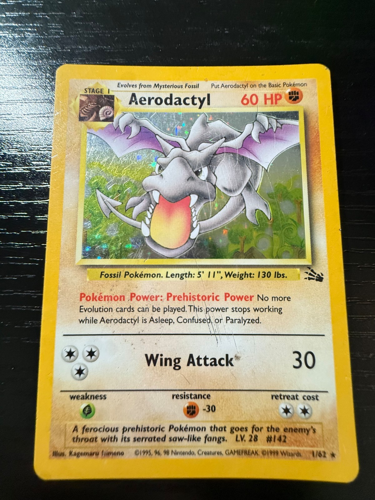 Pokémon TCG Aerodactyl Fossil Holo Rare 1/62 English Unlimited Stage 1 Pokémon TCG Aerodactyl Fossil Holo Rare 1/62 English Unlimited Stage 1