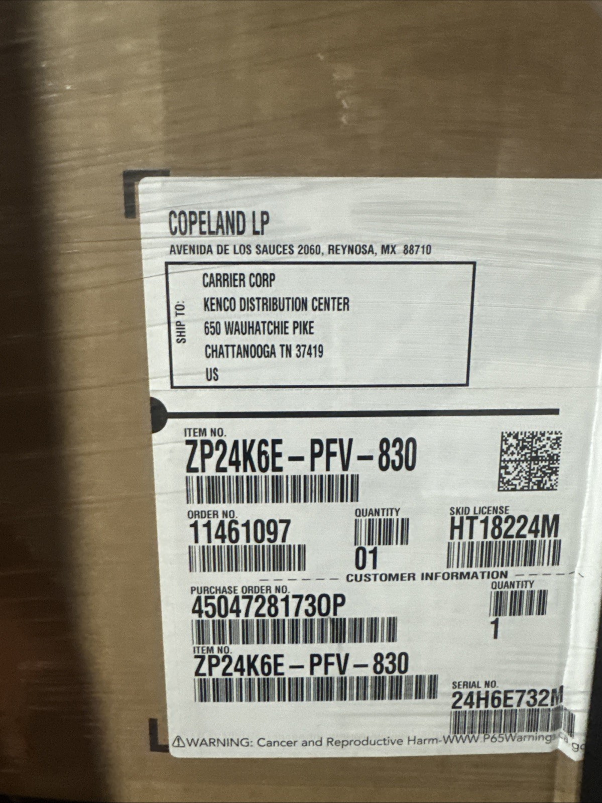 Copeland ZP24K6E-PFV-830 Single Phase Scroll Compressor Emerson (NEW) Copeland ZP24K6E-PFV-830 Single Phase Scroll Compressor Emerson (NEW)