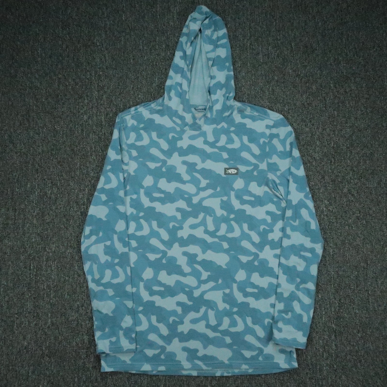 AFTCO Hoodie Mens Small Blue Camo Ocean Bound Hooded Performance Fishing