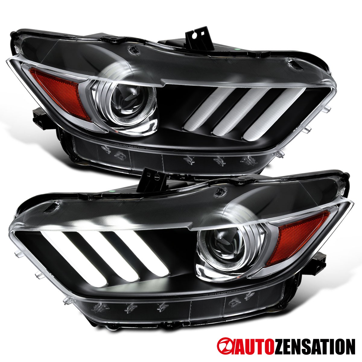 Fit 2015-2022 Ford Mustang Black LED Tube Projector Headlights Lamps Left+Right Fit 2015-2022 Ford Mustang Black LED Tube Projector Headlights Lamps Left+Right