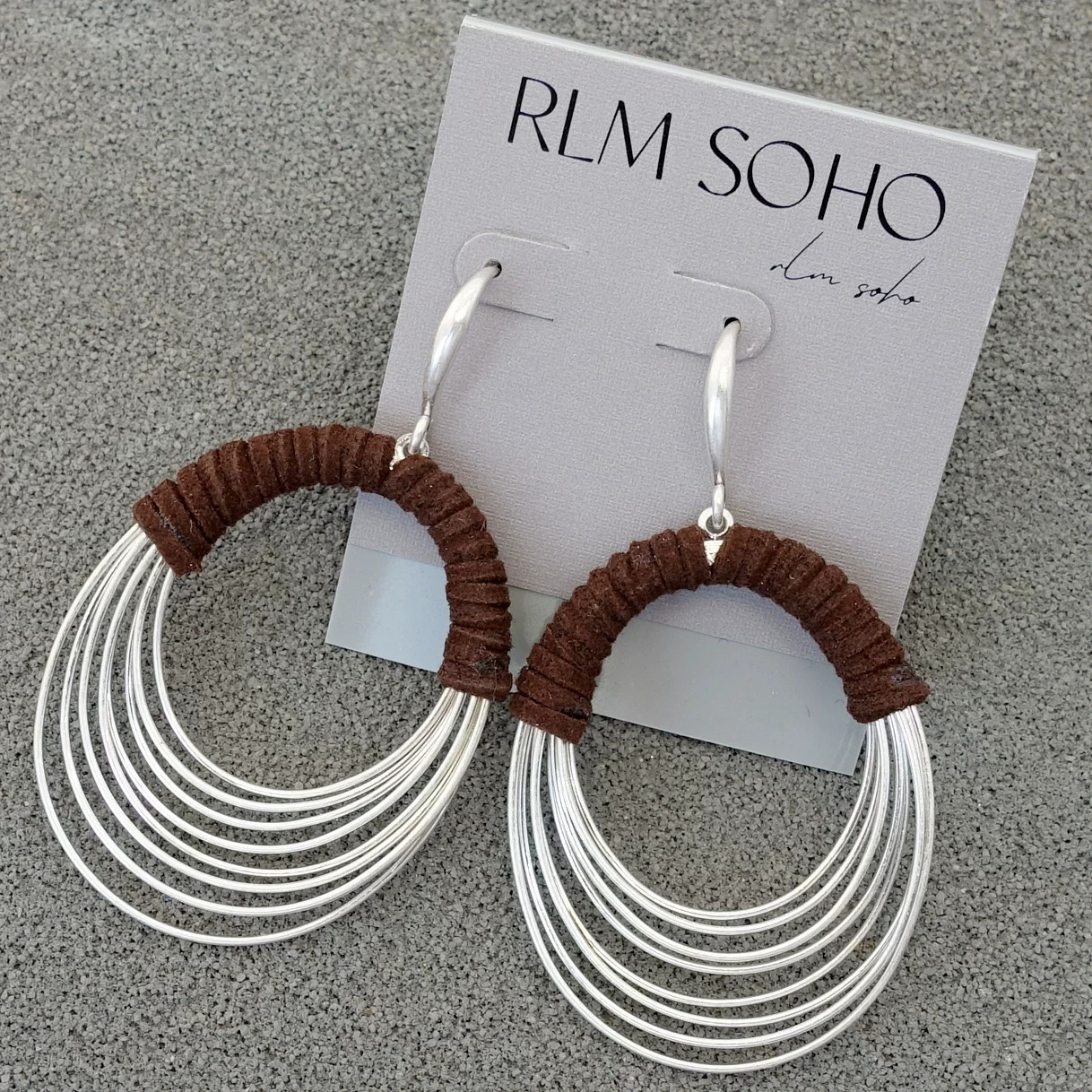 NWT RLM SOHO Robert Lee Morris Brown Leather Silver Hoop Statement Earrings NWT RLM SOHO Robert Lee Morris Brown Leather Silver Hoop Statement Earrings