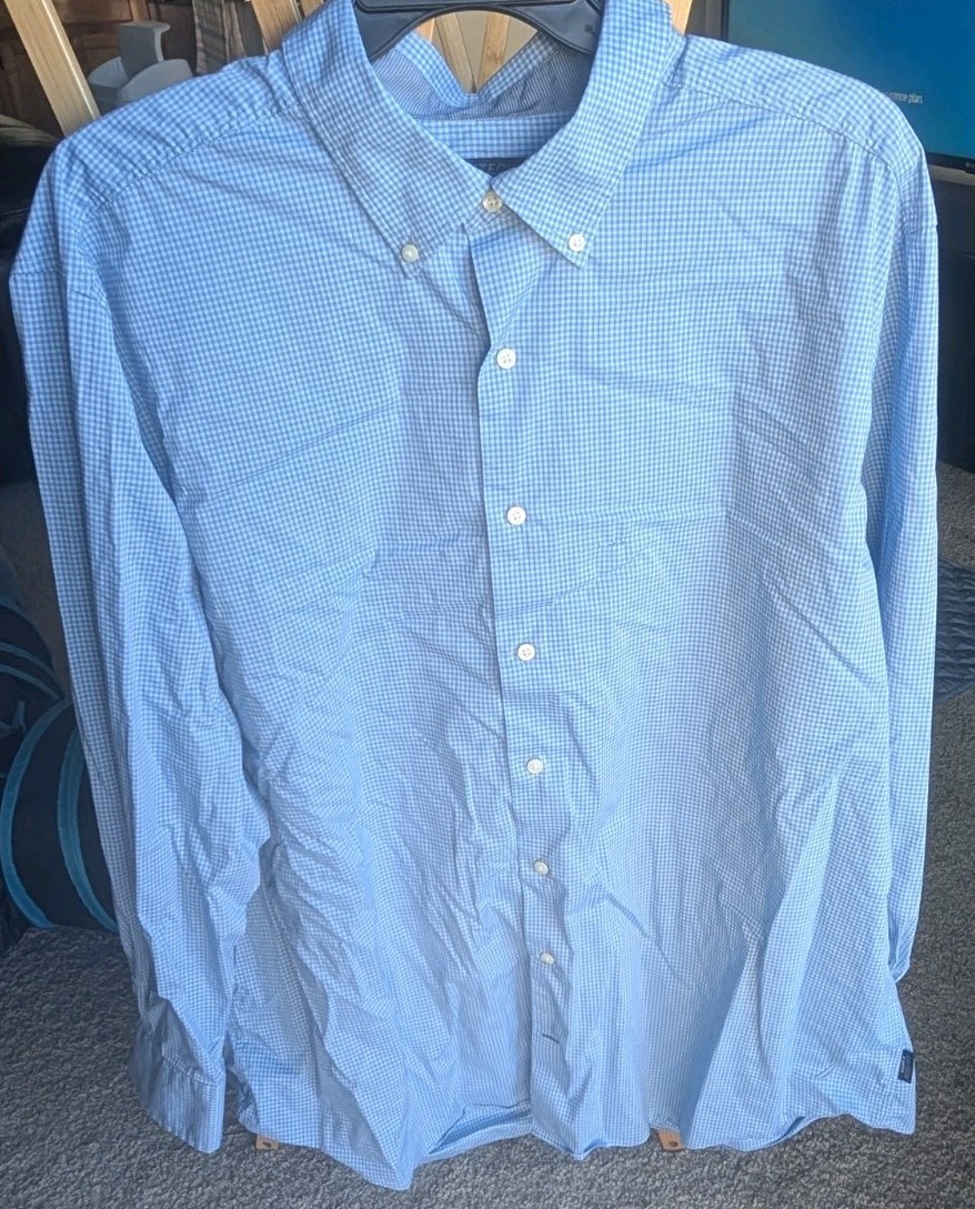 Nautica Navtech Men\'s 3XL Big & Tall Blue Check Stretch Button-Down Dress Shirt