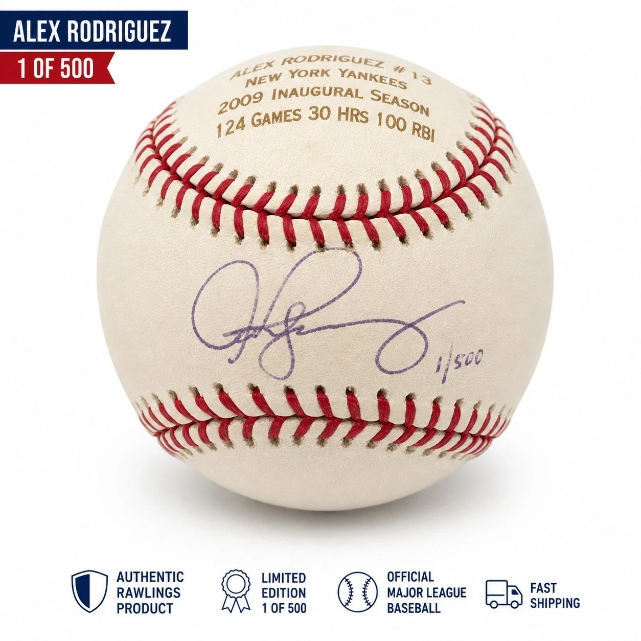 Alex Rodriguez Signed Baseball 2009 New York Yankees Inaugural Season 1 of 500