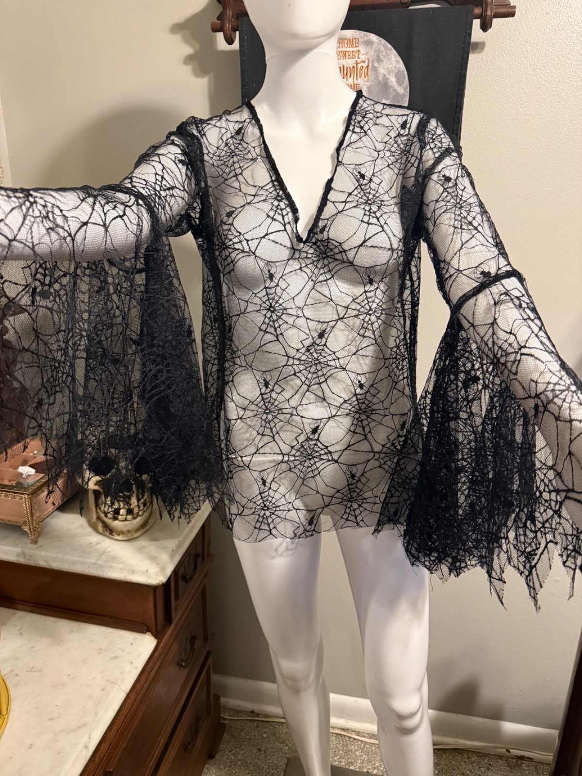 Vintage Gothic Sheer Black Spiderweb Long Bell-Sleeve V-Neck Top. Size Medium Vintage Gothic Sheer Black Spiderweb Long Bell-Sleeve V-Neck Top. Size Medium