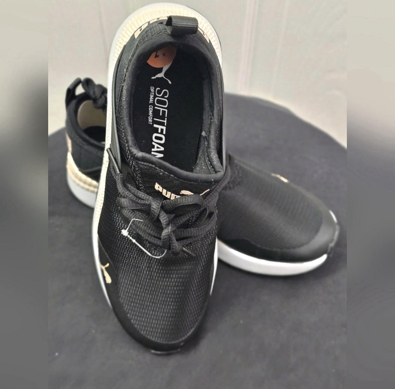 PUMA SoftFoam Men’s Low Top Lace-Up Mesh Sneakers Black/White Cushioned PUMA SoftFoam Men’s Low Top Lace-Up Mesh Sneakers Black/White Cushioned