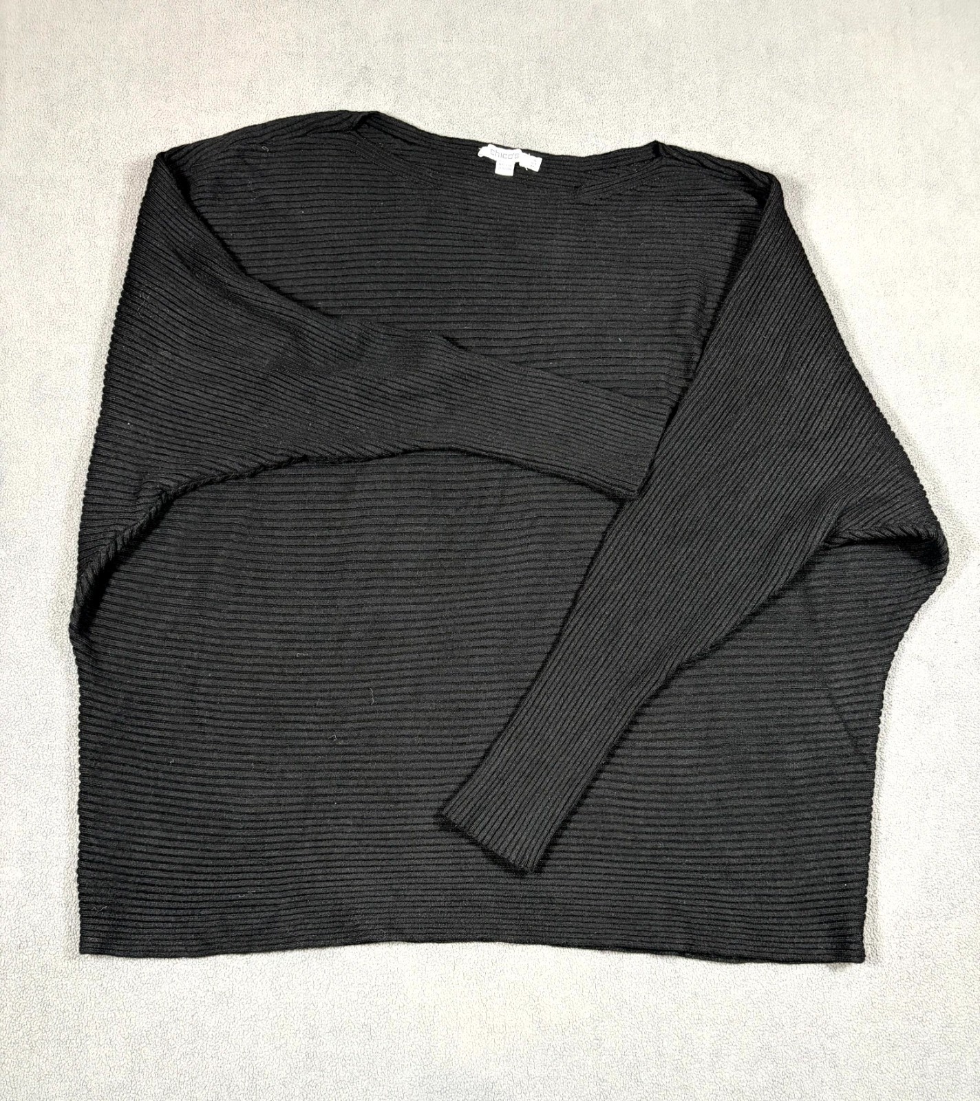 Chico\'s Sweater Womens 2XL Black Ribbed Textured Long Sleeve Boat Neck Pullover