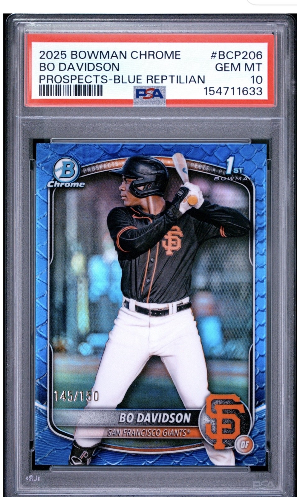 2025 Bowman Chrome - Prospects Bo Davidson, Bo Davidson #BCP-206 Blue Reptilian