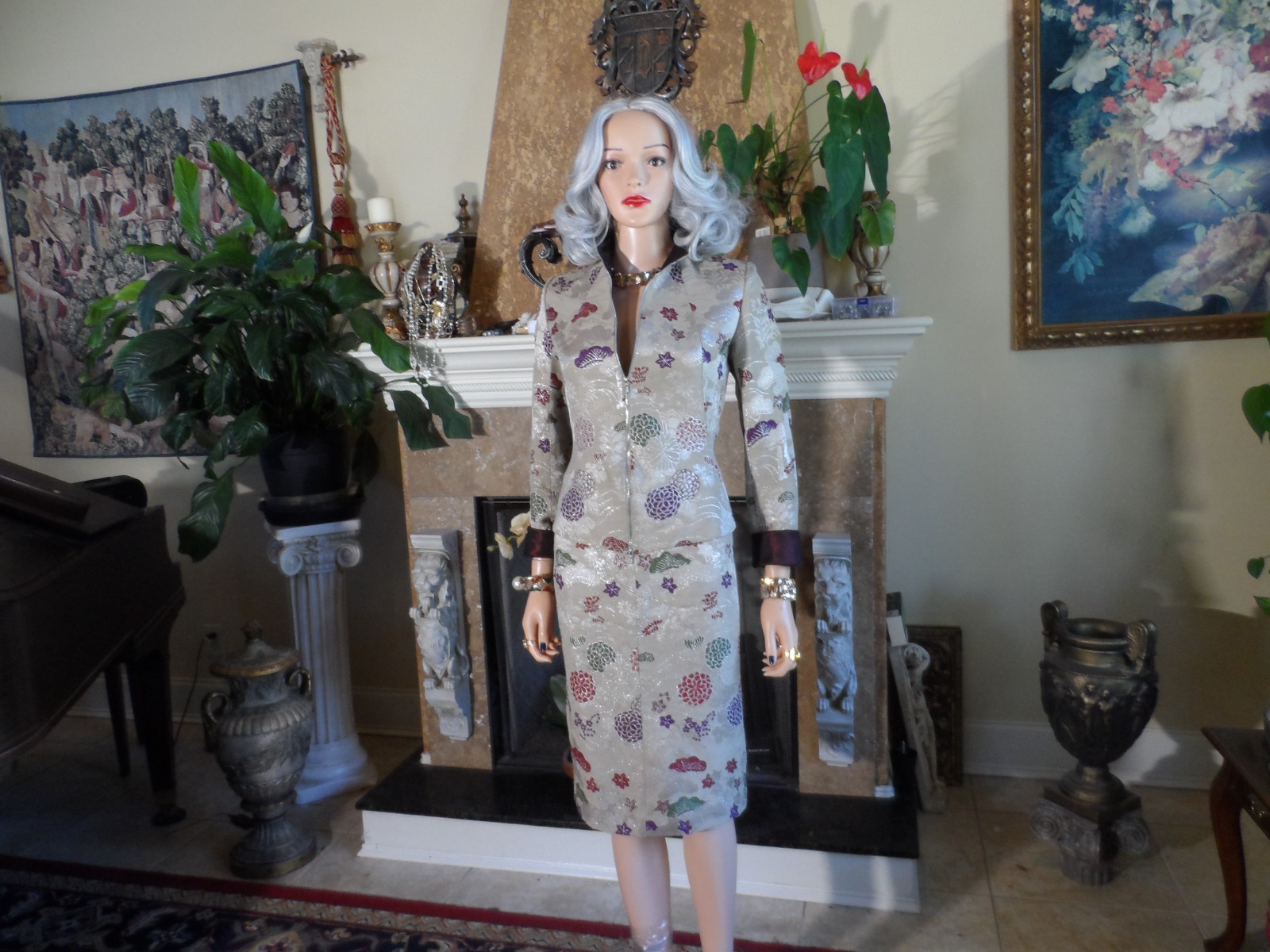 Kenzo Paris Metallic Floral Brocade Jacket & Skirt Suit Size 38 US 6