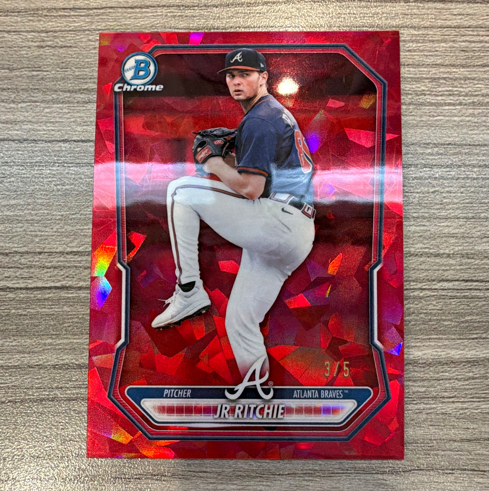 Bowman Chrome JR Ritchie Red Sapphire 3/5 SSP Case Hit Insert Braves Rare Bowman Chrome JR Ritchie Red Sapphire 3/5 SSP Case Hit Insert Braves Rare