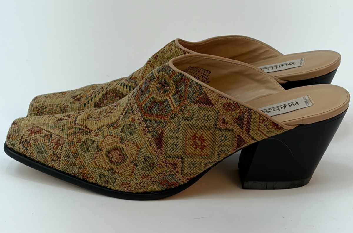 Vintage 2002 Matisse Tapestry Mules Women\'s 11M Made in Brazil Leather