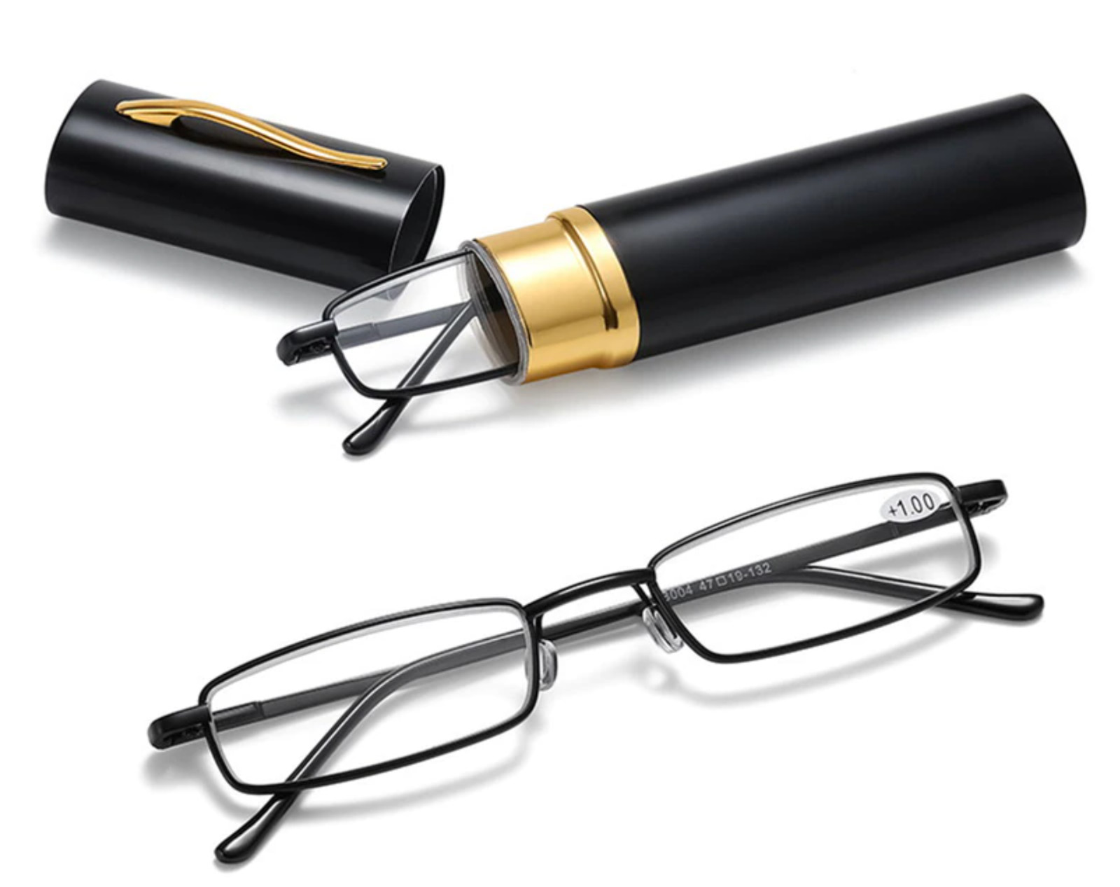 Compact Reading Glasses with Aluminum Tube Case Men Women Spring Hinge Reader