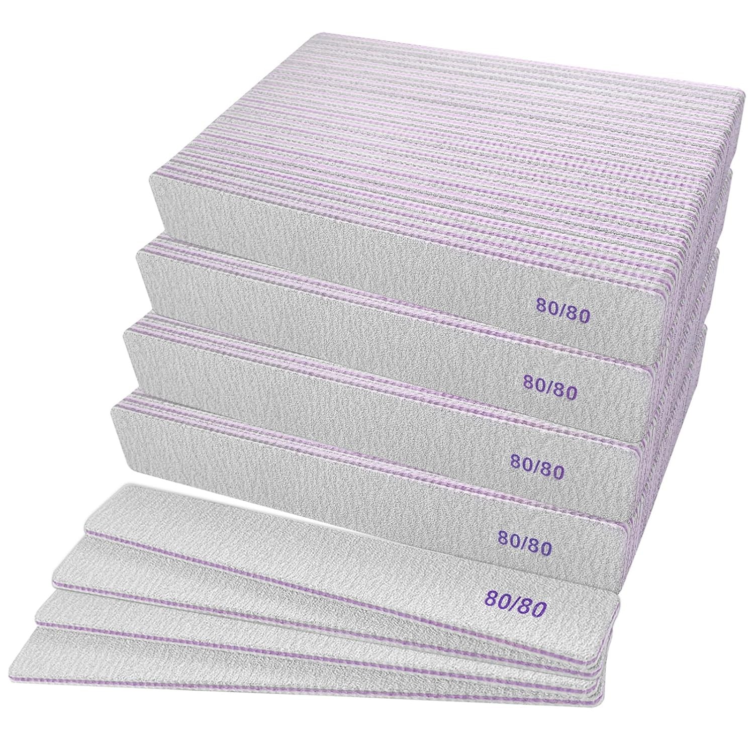 80/80 Grit Nail Files (100 Pcs), Coarse Emery Boards for Acrylic Nails and Gel N