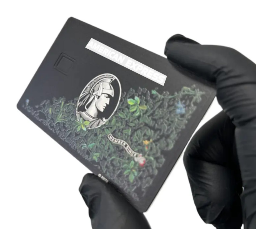 Customizable Metal AMEX Card W Small Chip Slot & Mag Strip -Black Novelty Design