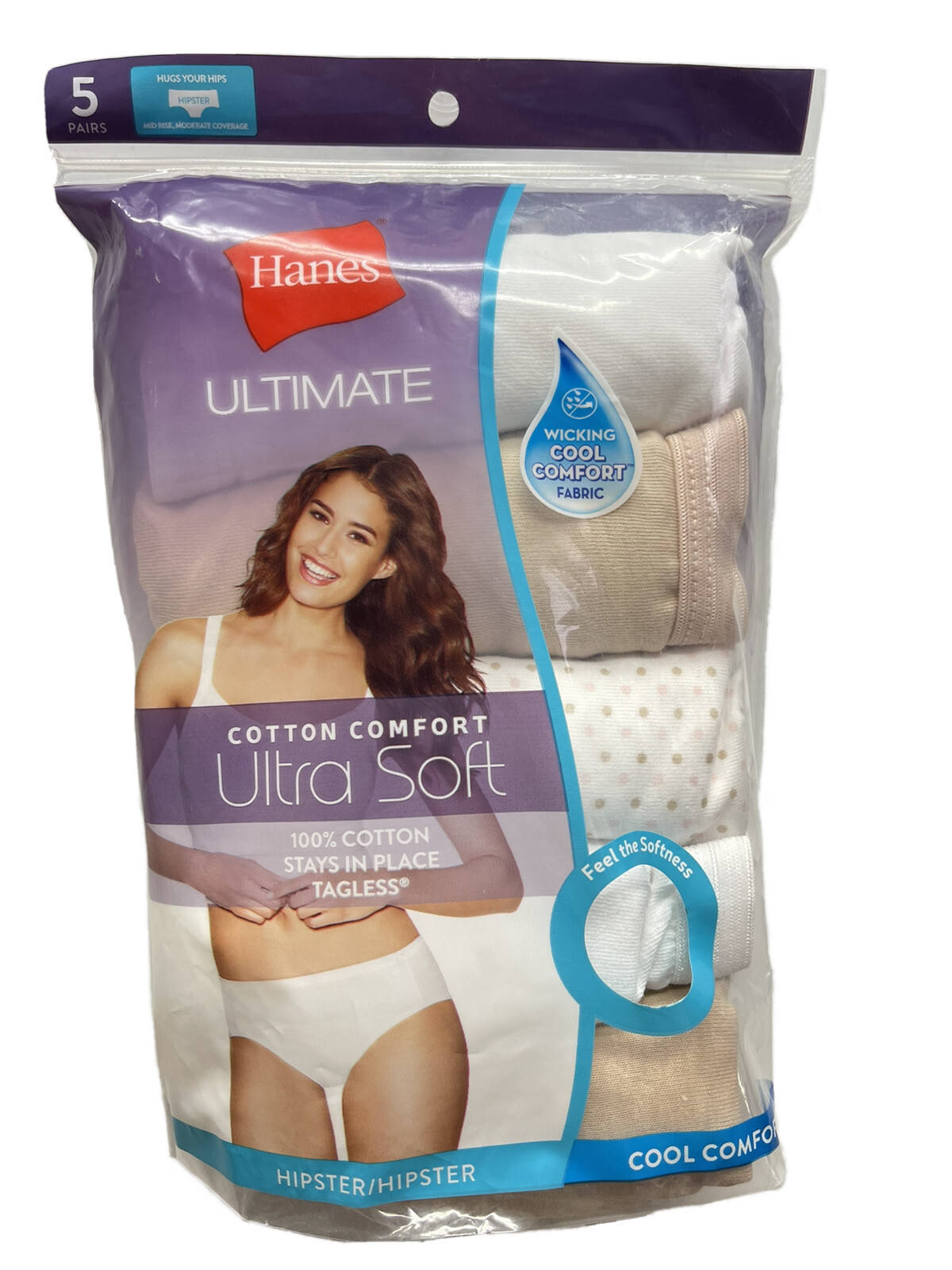 Hanes Women\'s 5 Pack Cool Comfort Ultimate Cotton Comfort Ultra Soft Hipster 