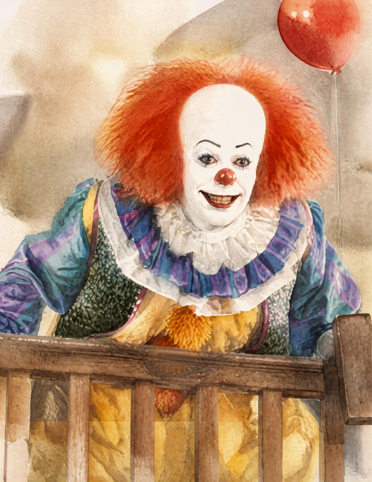 Pennywise Library Horror Watercolor Poster Print