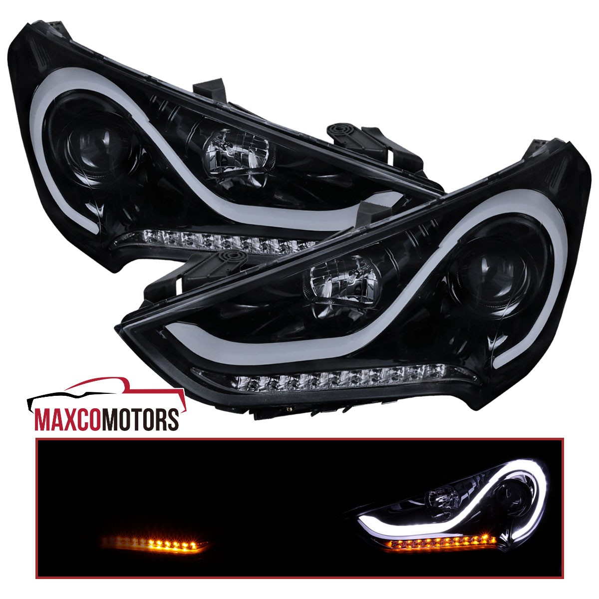 Smoke Fits 2012-2017 Hyundai Veloster LED Projector Headlights Sequential Signal