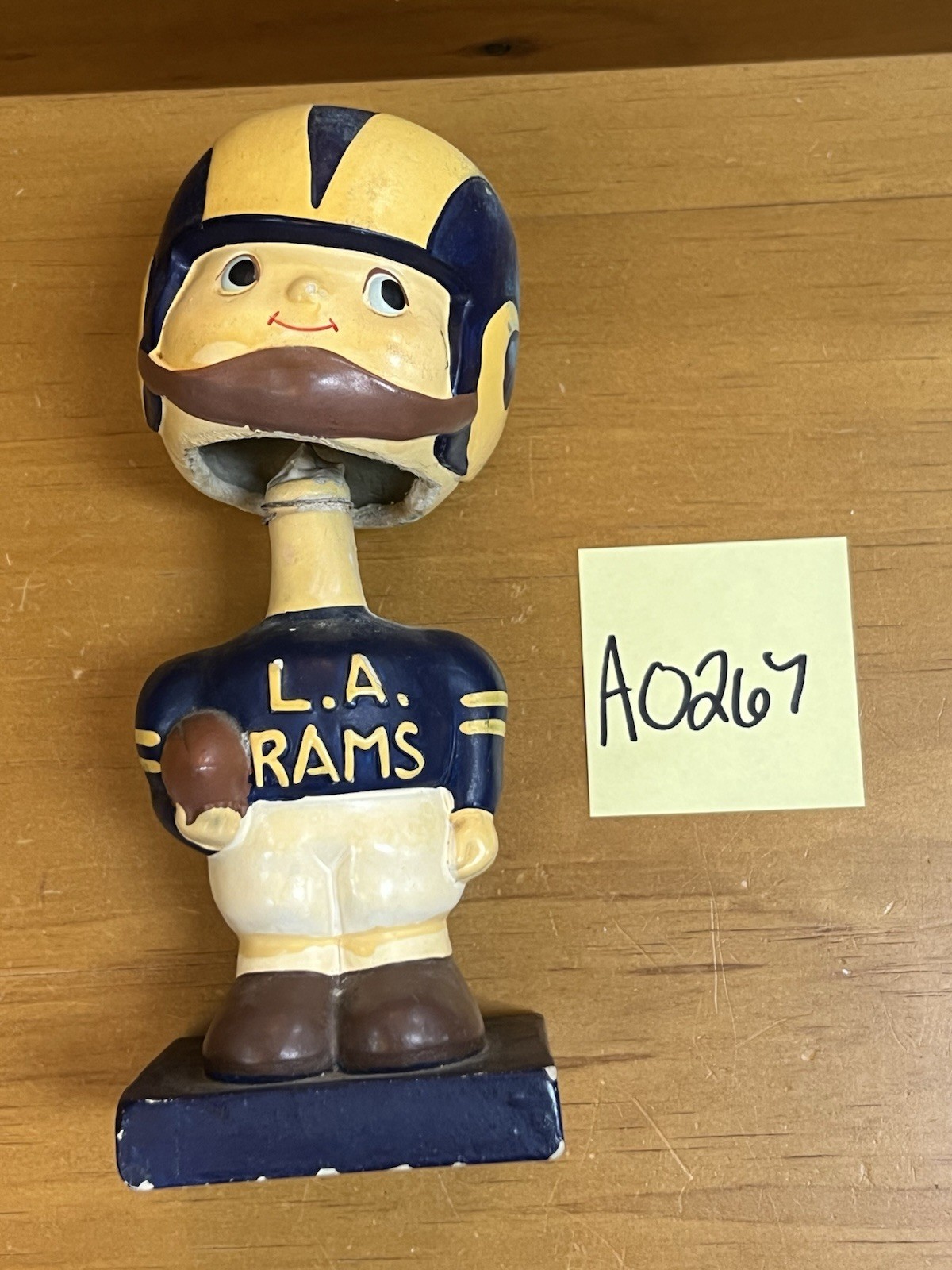 Late 1950's Vintage L. A. Rams Wood Base Bobblehead Los Angeles Late 1950's Vintage L. A. Rams Wood Base Bobblehead Los Angeles