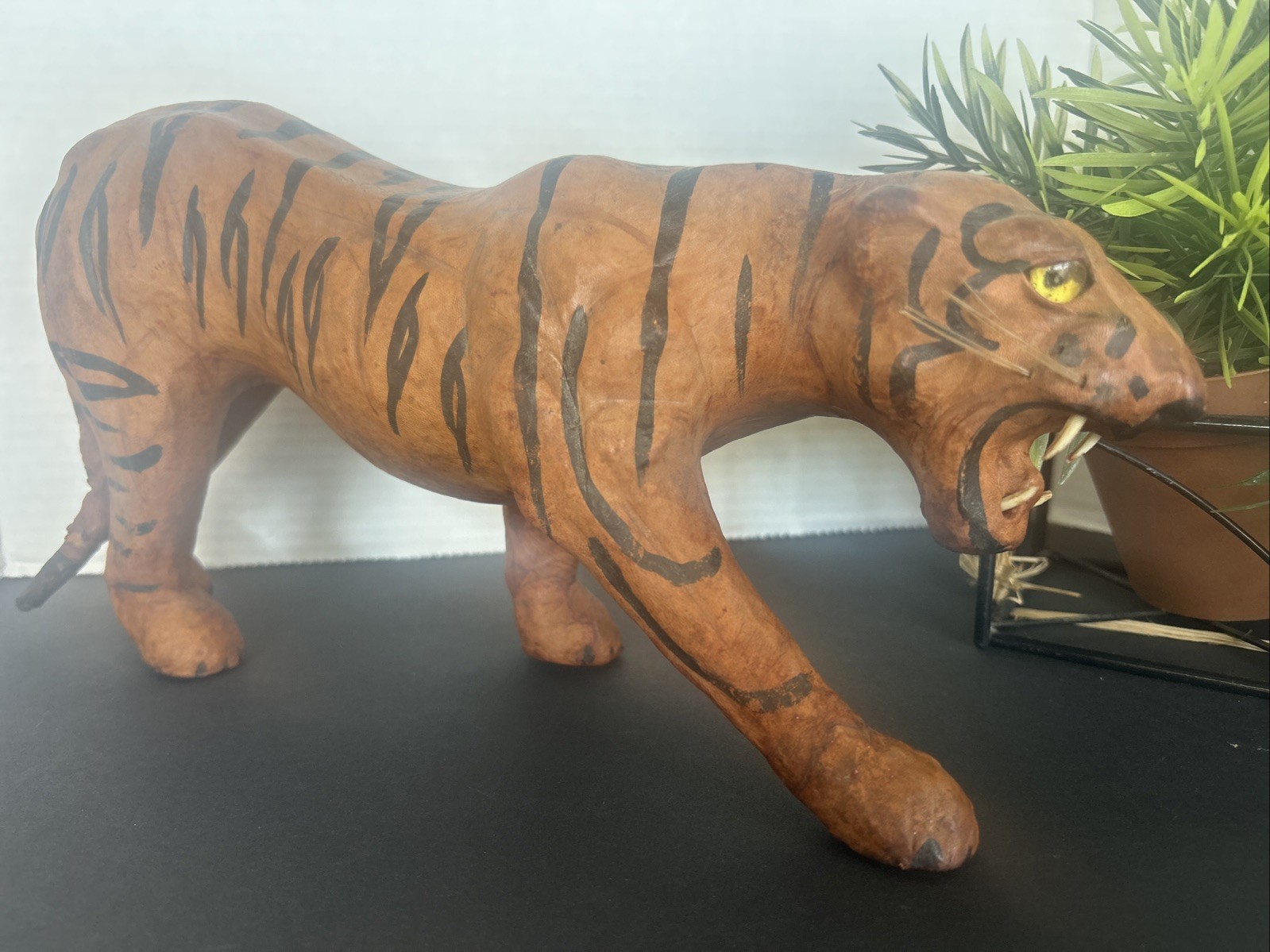 Vintage Leather Wrapped Bengal Tiger Figure Glass Eyes~ 14 Vintage Leather Wrapped Bengal Tiger Figure Glass Eyes~ 14