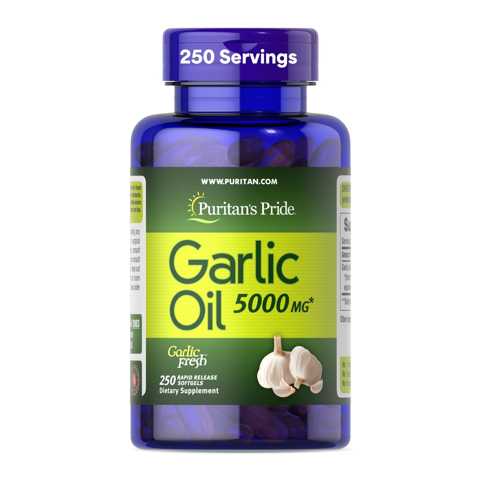 Puritan's Pride Premium Garlic Fresh 5000mg, 250 250 Count (Pack of 1), White Puritan's Pride Premium Garlic Fresh 5000mg, 250 250 Count (Pack of 1), White