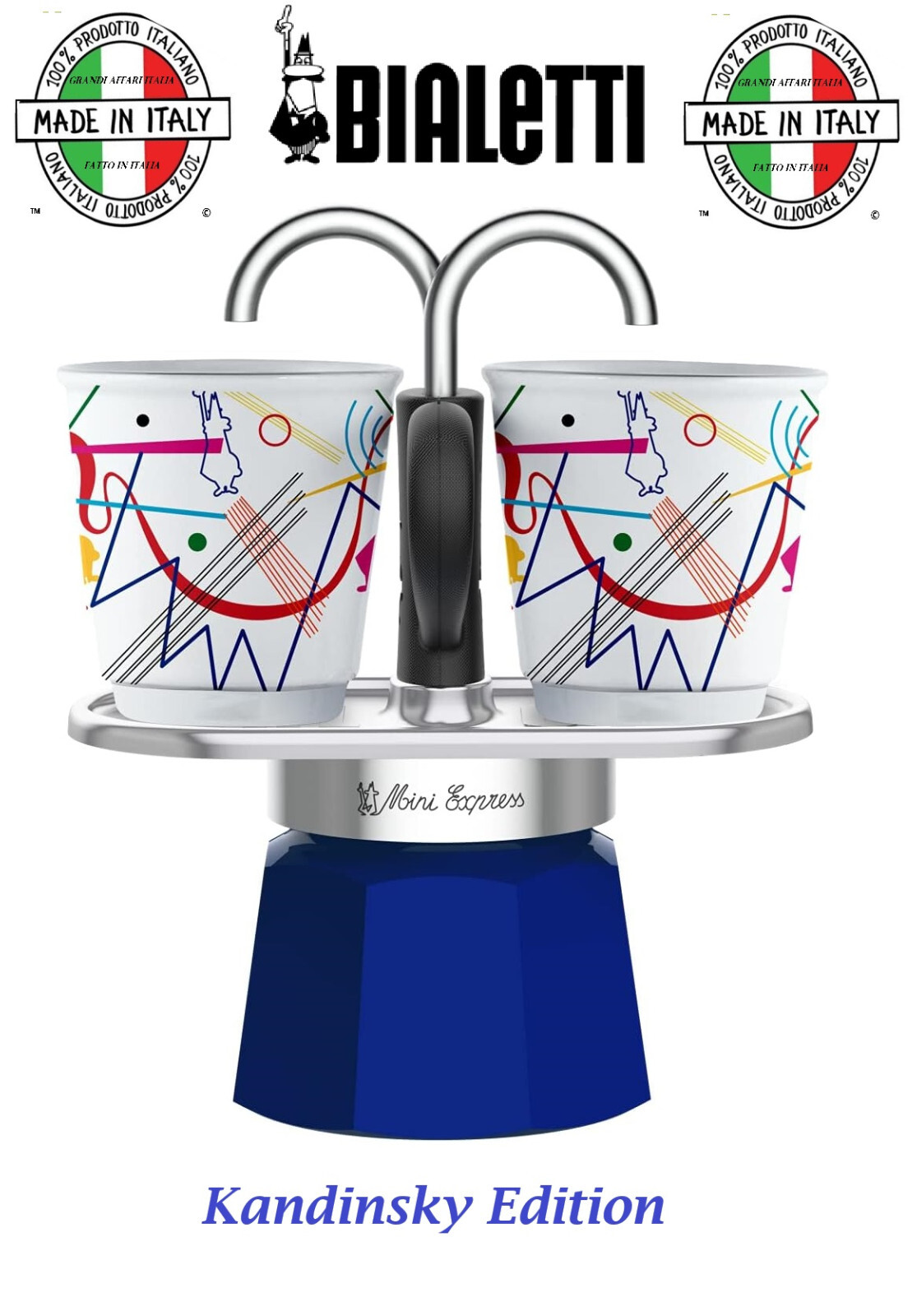 Bialetti Mini Express Kandinsky Moka Set Coffee Maker 2Cup 2 Shot Glasses Italia Bialetti Mini Express Kandinsky Moka Set Coffee Maker 2Cup 2 Shot Glasses Italia
