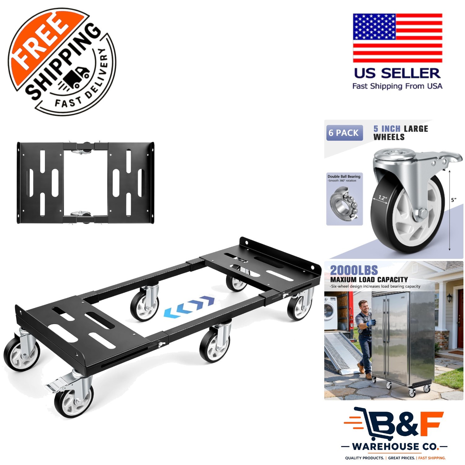 Ultimate 2000lbs Furniture Dolly with Expandable Platform & Smooth Swivel Wheels Ultimate 2000lbs Furniture Dolly with Expandable Platform & Smooth Swivel Wheels