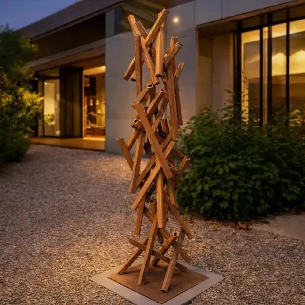 Handcrafted Large Abstract Rust Patina Metal Sculpture Modern Art Outdoor Decor