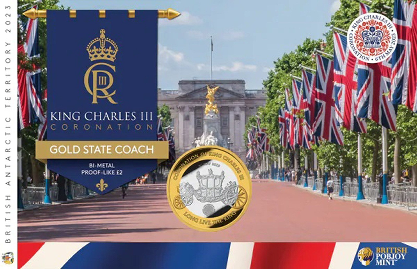 2023 BRITISH ANTARCTIC TERR. - £2 POUNDS - GOLD STATE COACH / CHARLES III - BU