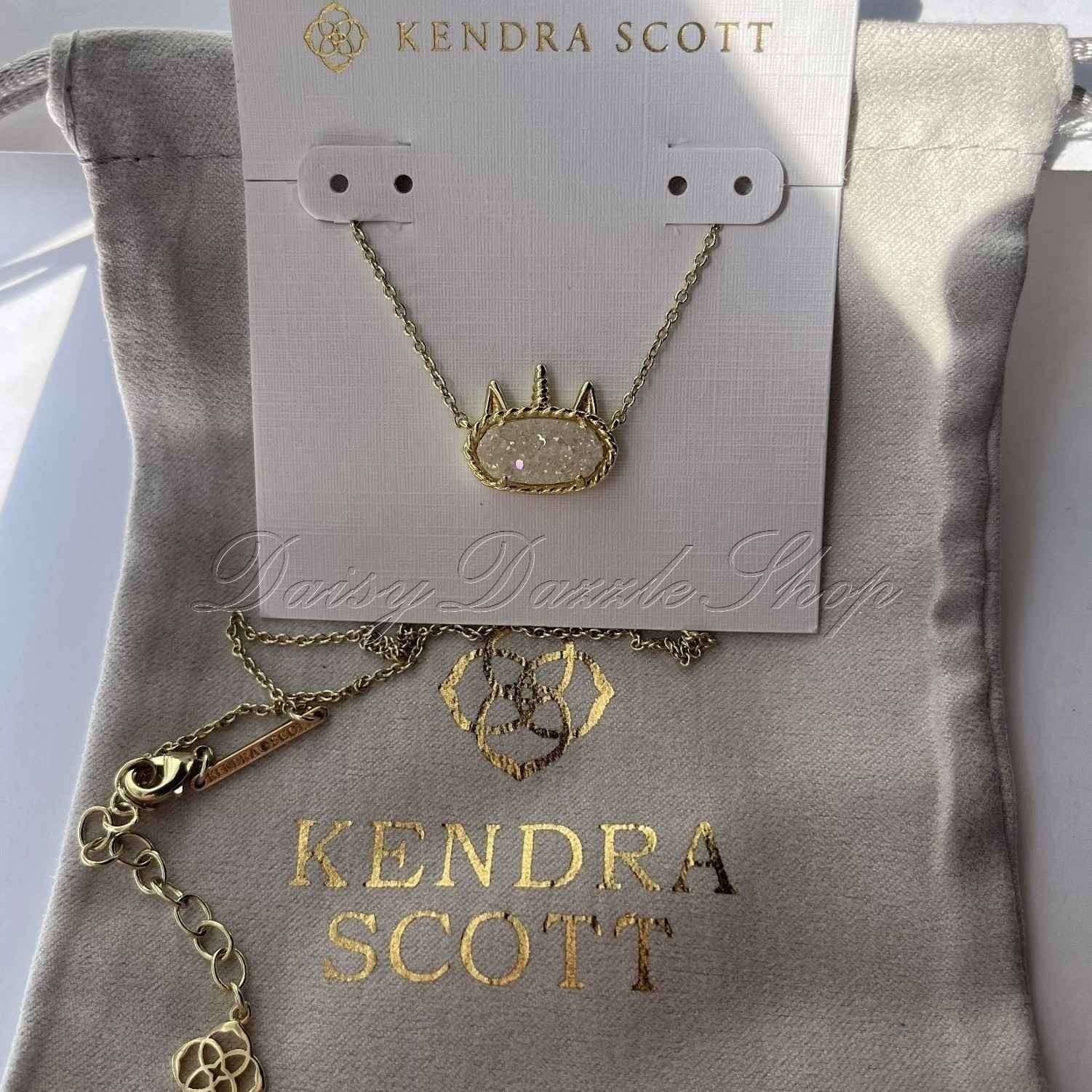 ✨New Kendra Scott Iridescent Drusy Elisa Unicorn Pendant Gold Plated Necklace🦄