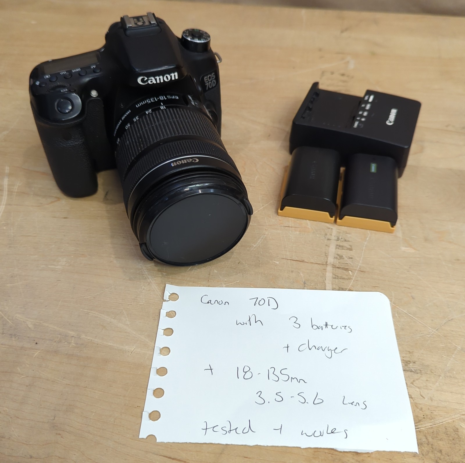 Canon EOS 70D Camera w/ 18-135mm 3.5-5.6 Lens + 3 Batteries & Charger Bundle Canon EOS 70D Camera w/ 18-135mm 3.5-5.6 Lens + 3 Batteries & Charger Bundle